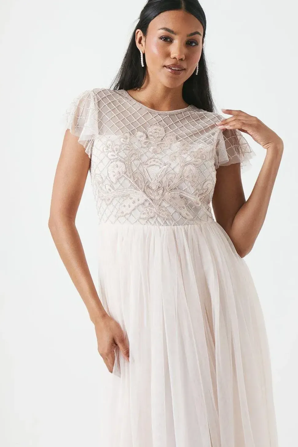 Baroque Embellished Angel Sleeve Two In One Bridesmaid Dress