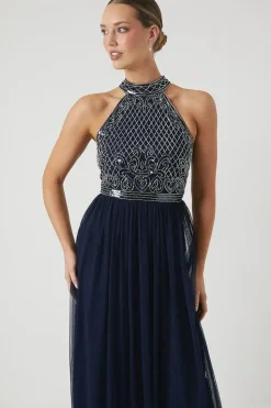 Baroque Embellished Halter Bridesmaid Dress