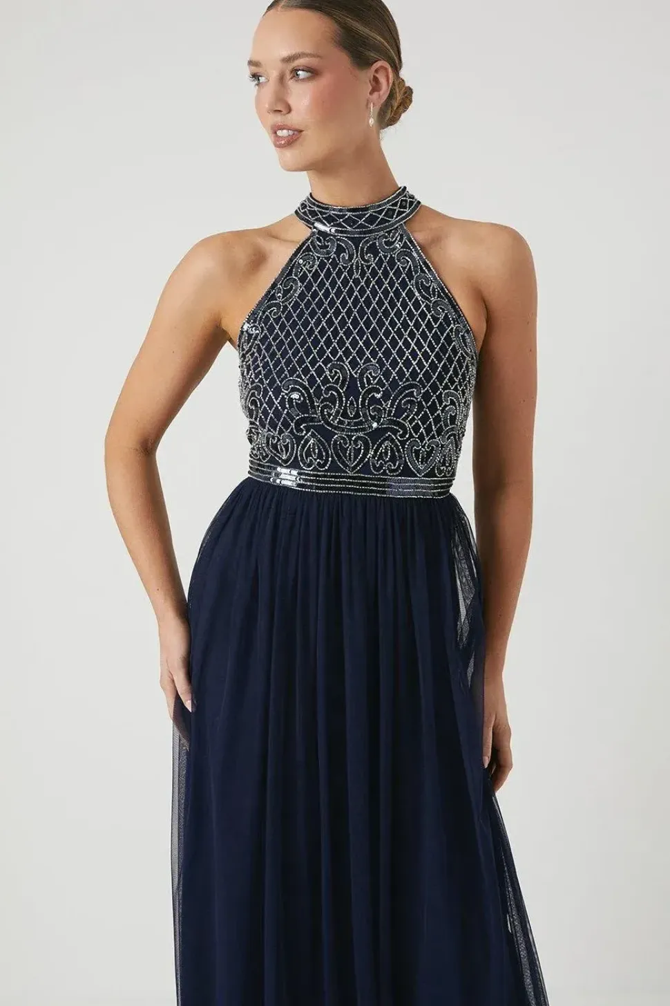 Baroque Embellished Halter Bridesmaid Dress