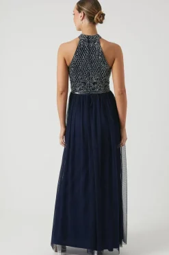 Baroque Embellished Halter Bridesmaid Dress