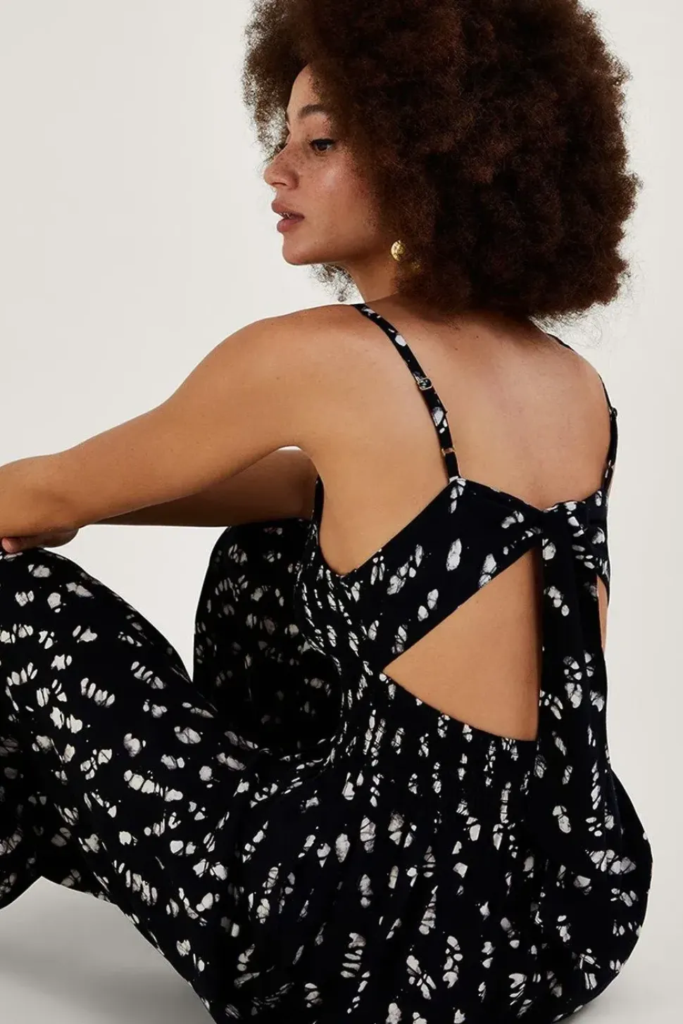Batik Print Shirred Jumpsuit
