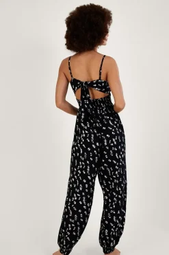 Batik Print Shirred Jumpsuit