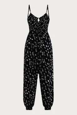 Batik Print Shirred Jumpsuit