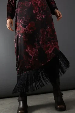 Batwing Asymmetric Midi Dress With Fringe