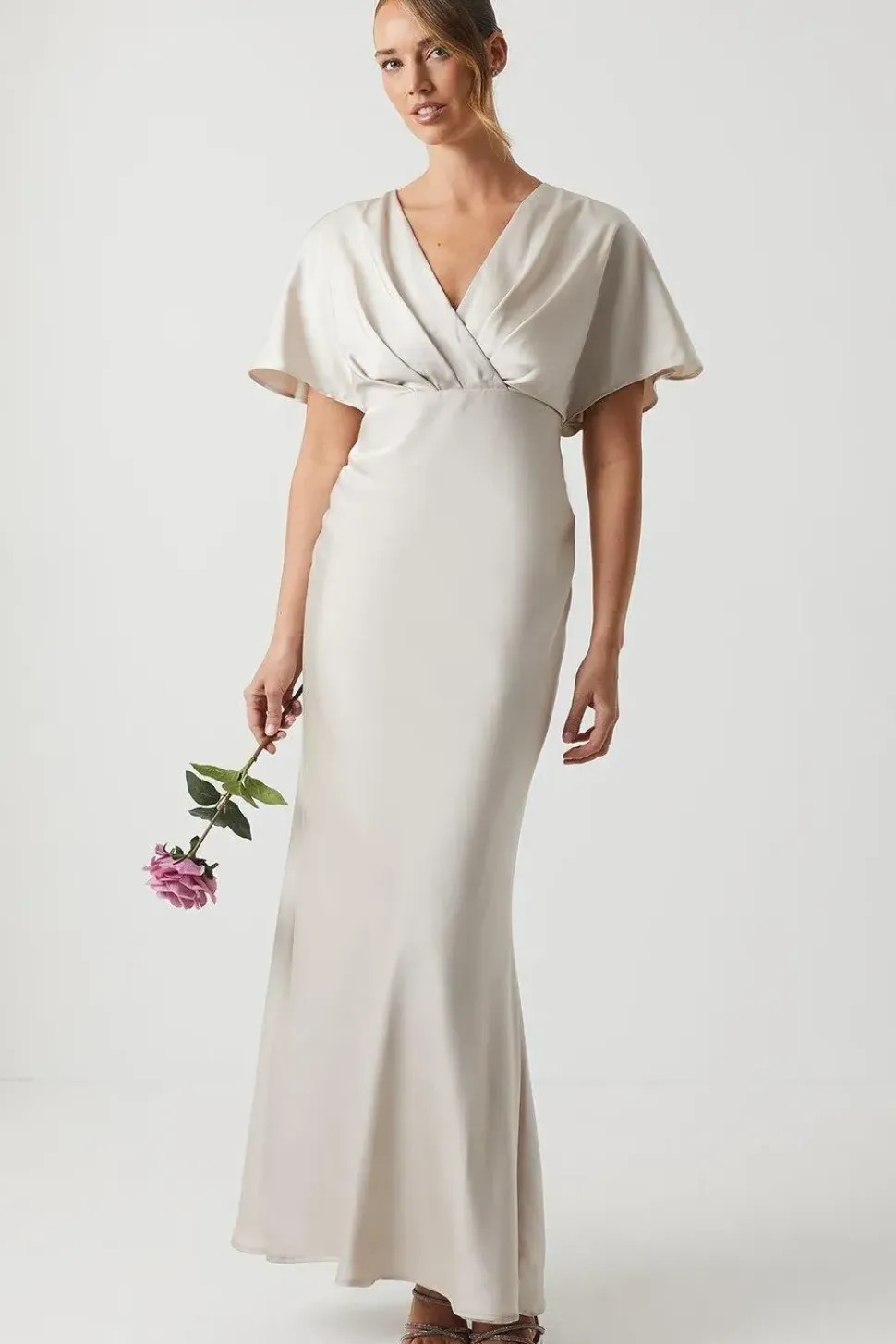 Batwing Sleeve Satin Fishtail Bridesmaid Dress