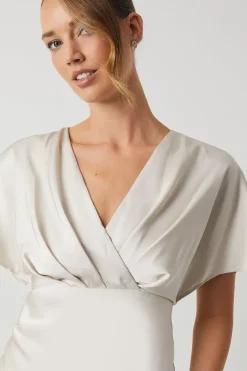 Batwing Sleeve Satin Fishtail Bridesmaid Dress