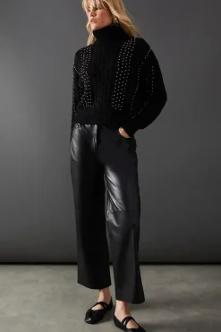 Beaded Cable Knit Roll Neck Jumper