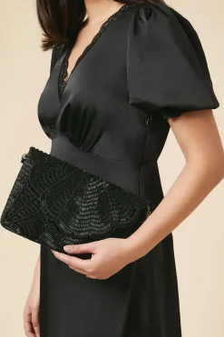 Beaded Scallop Clutch With Detachable Strap