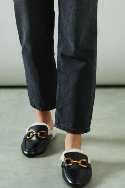 Beata Faux Fur Lined Snaffle Detail Backless Loafer