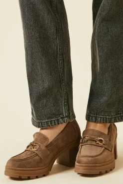 Becky Faux Suede Snaffle Detail Heeled Chunky Loafer