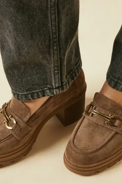 Becky Faux Suede Snaffle Detail Heeled Chunky Loafer