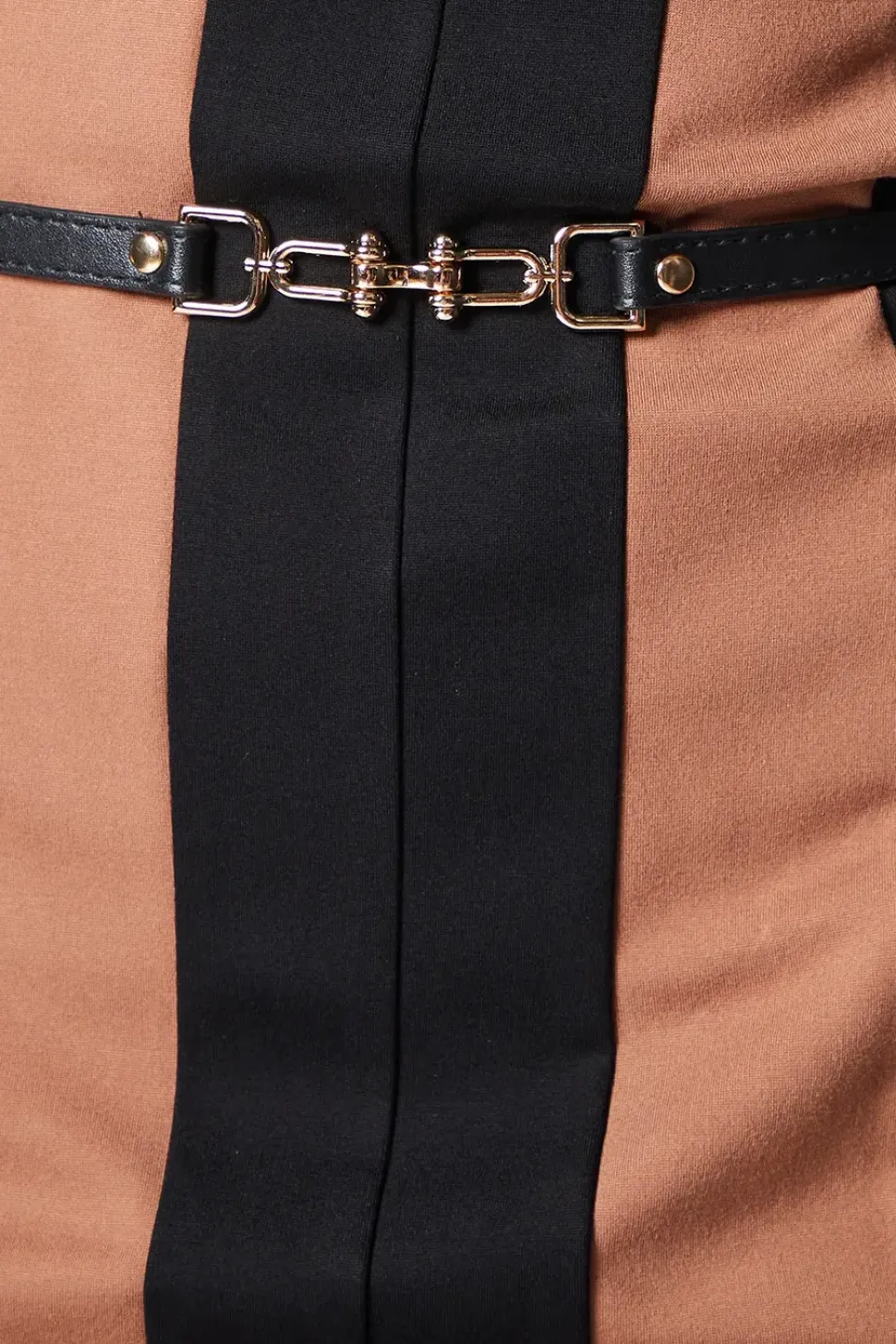 Beige Contrast Detail Ponte Shift Dress