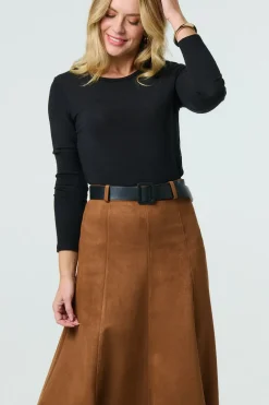 Belt Detail A-Line Maxi Skirt