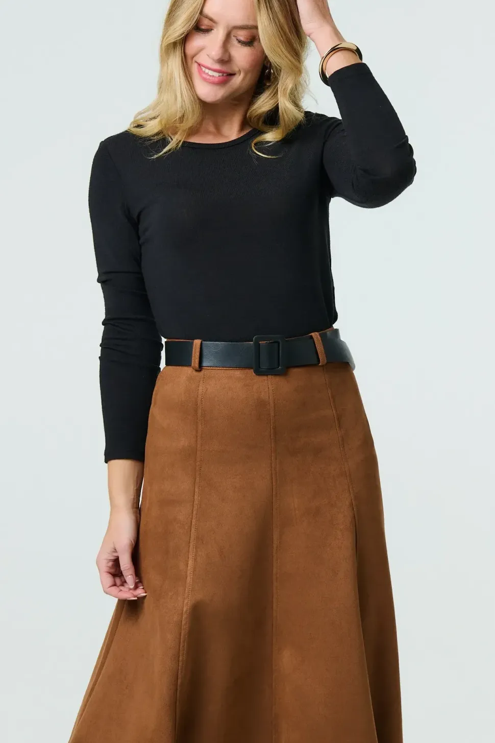 Belt Detail A-Line Maxi Skirt