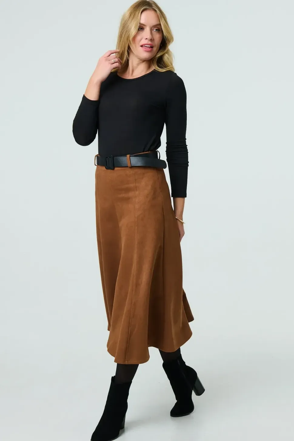 Belt Detail A-Line Maxi Skirt