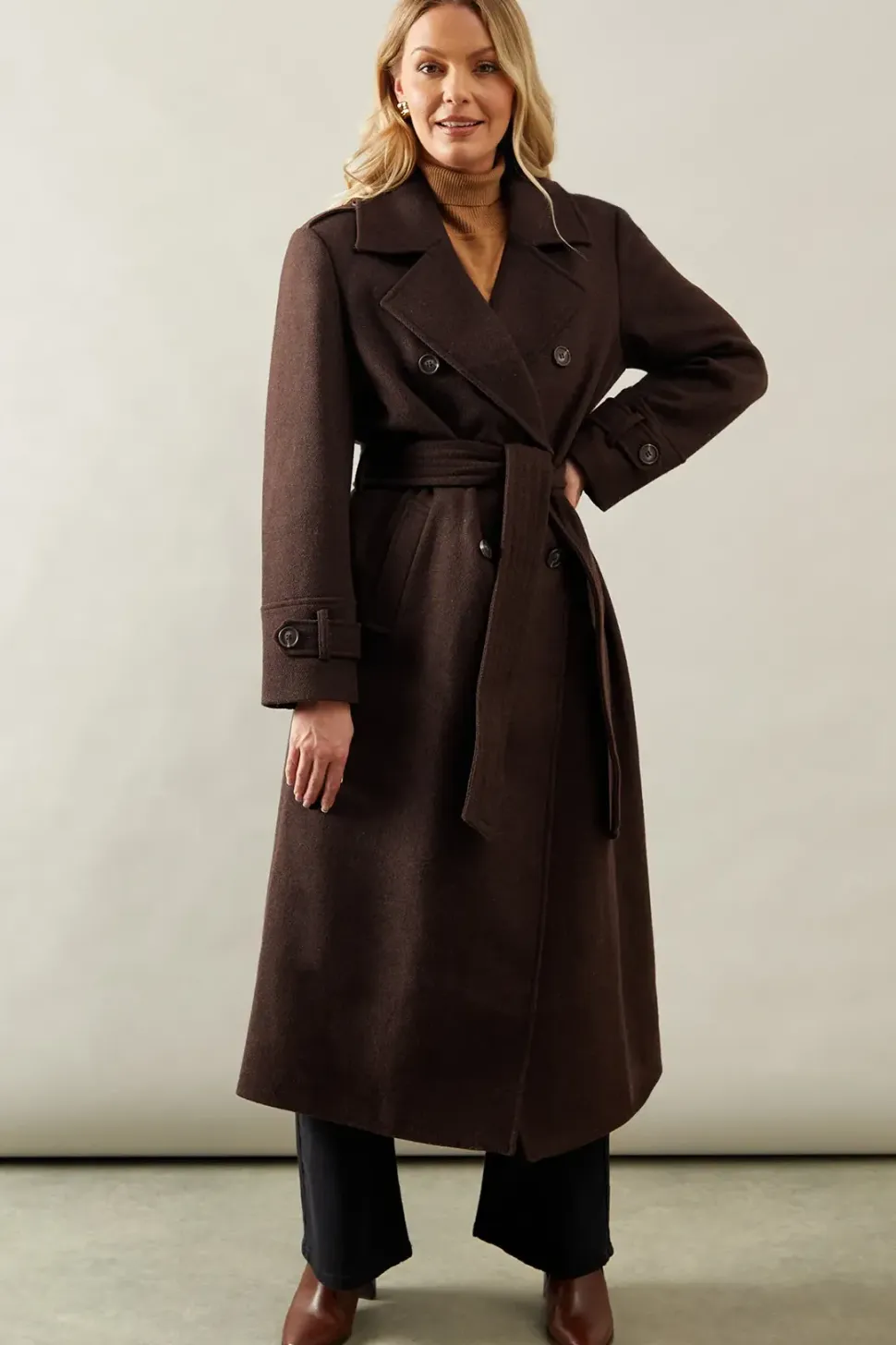 Belted Button Detail Coat