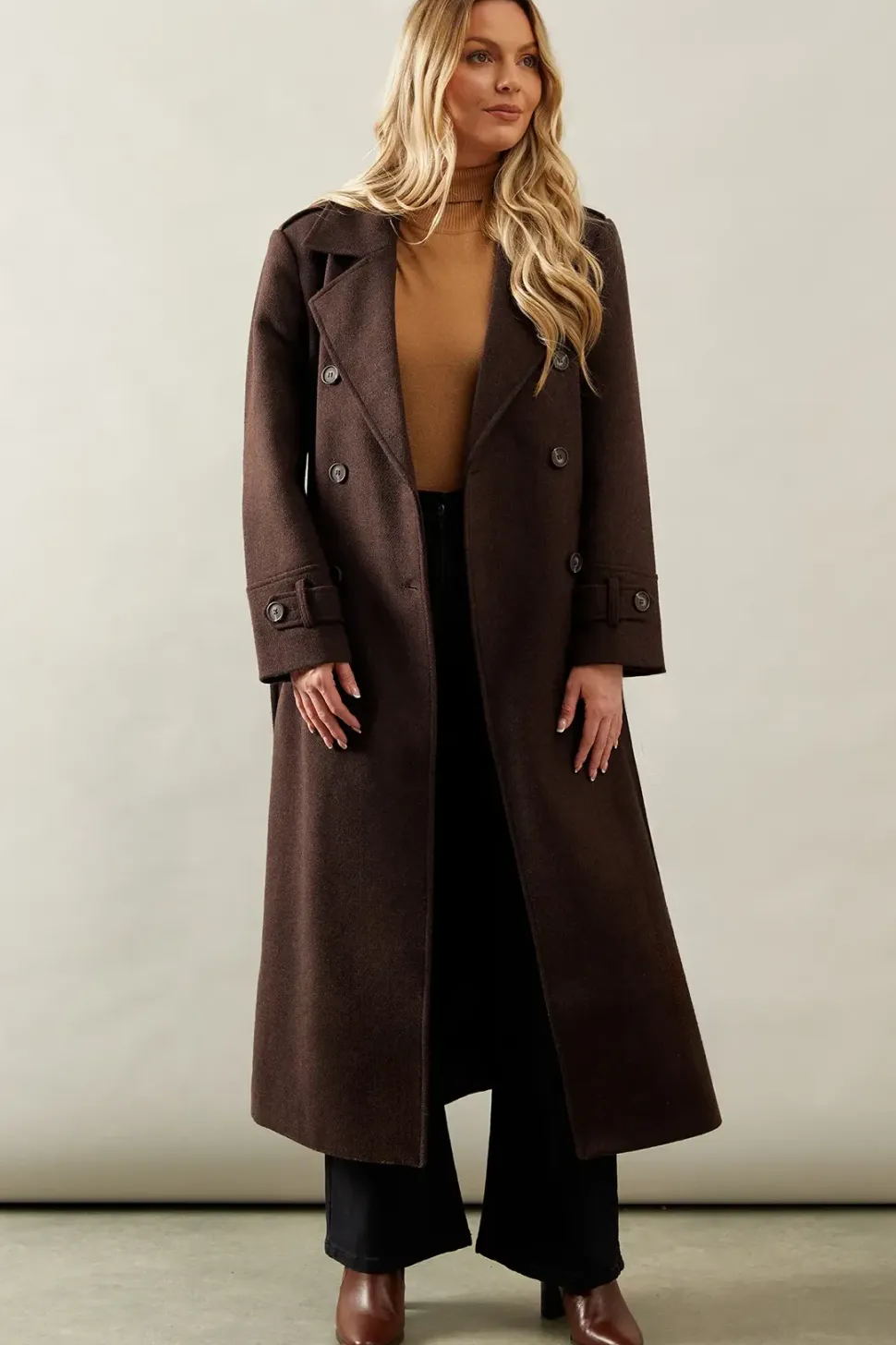 Belted Button Detail Coat