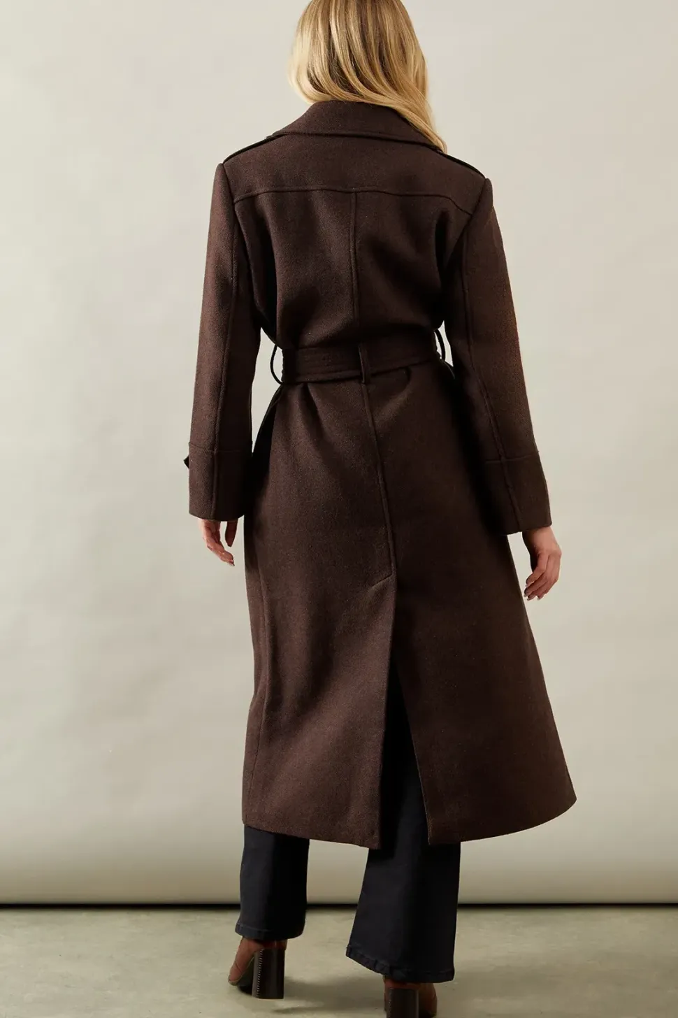 Belted Button Detail Coat
