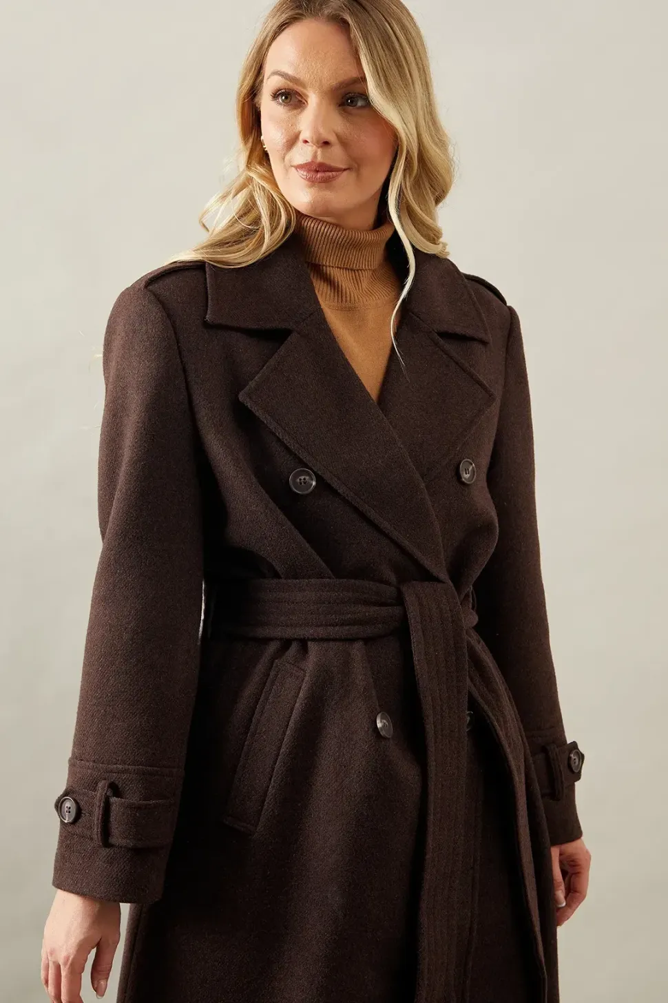 Belted Button Detail Coat