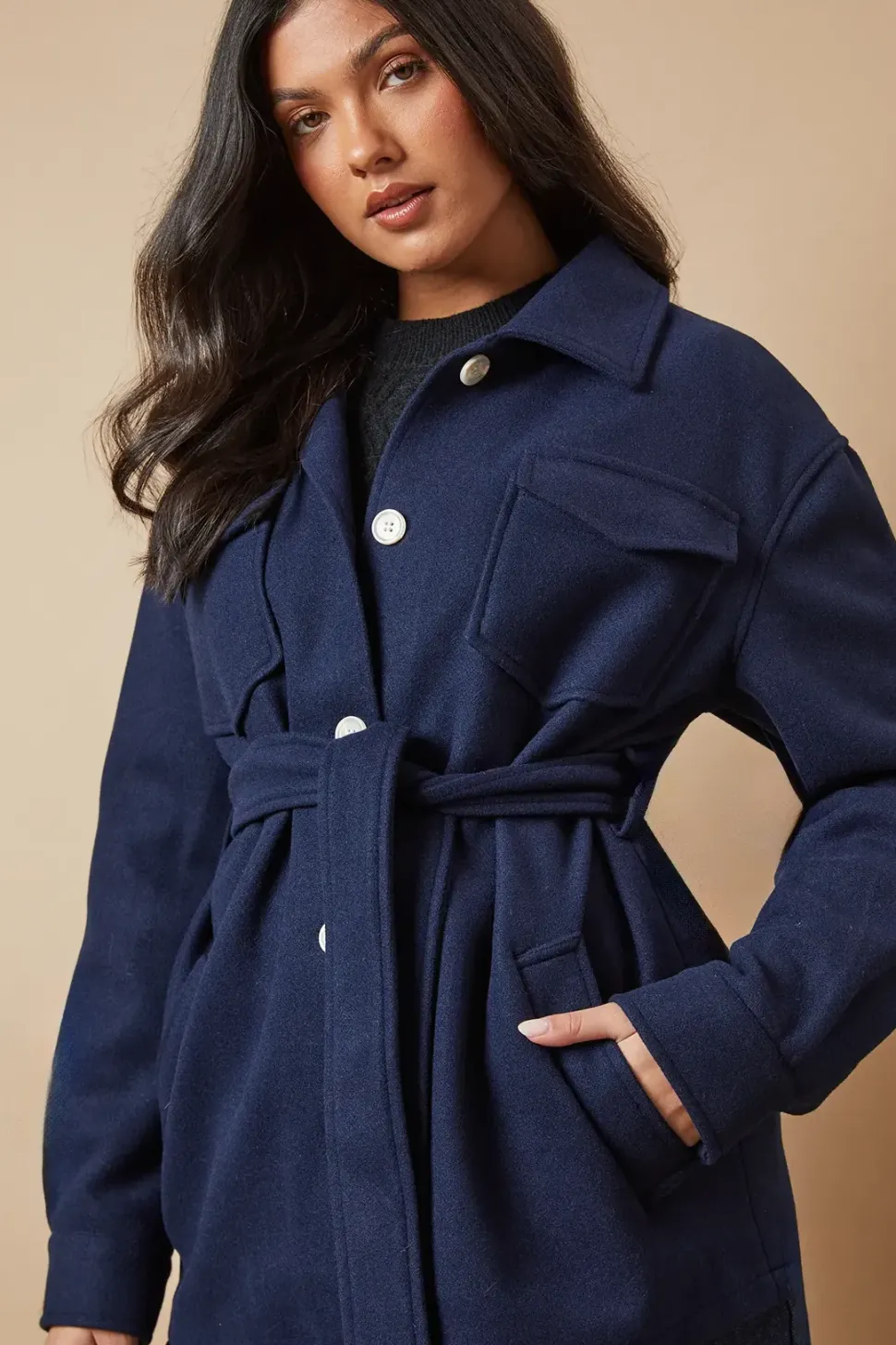 Belted Button Through Jacket