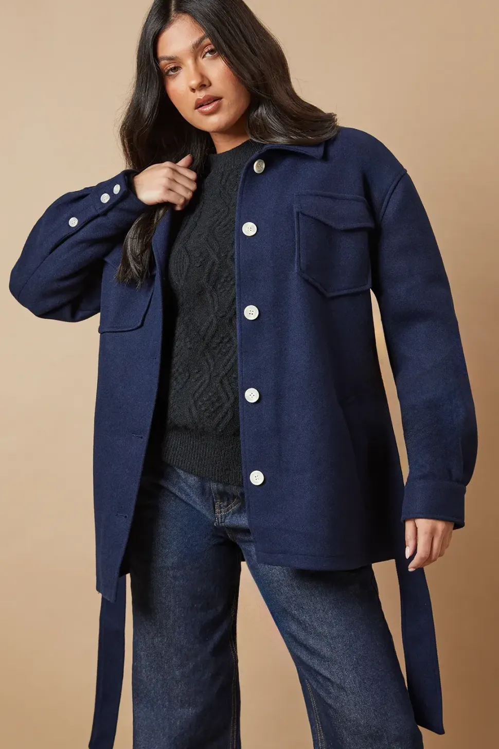 Belted Button Through Jacket