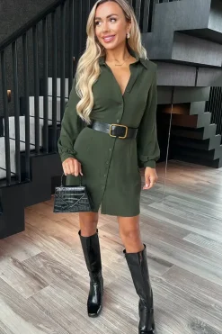 Belted Button-Up Mini Shirt Dress