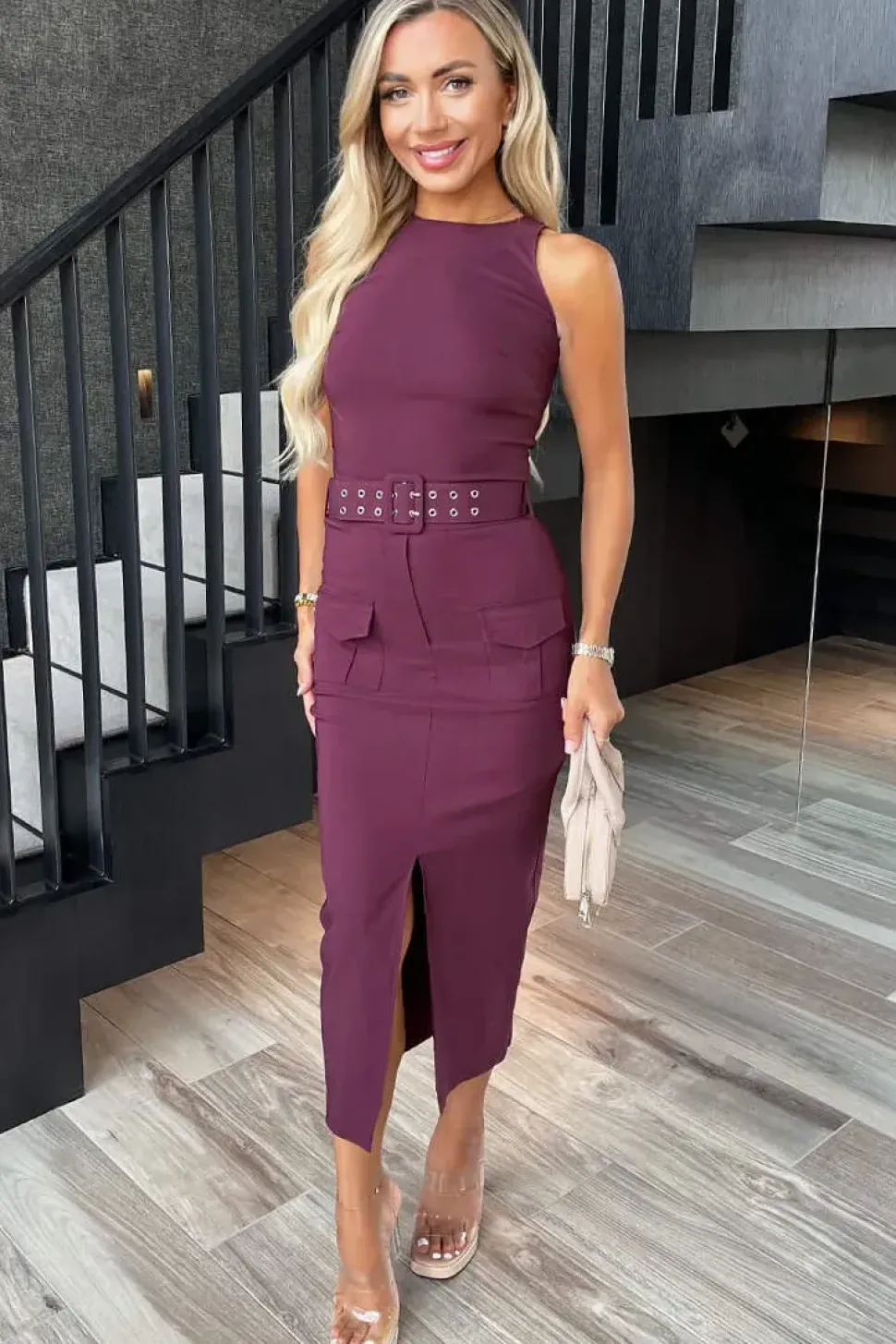 Belted Cargo Midi Dress