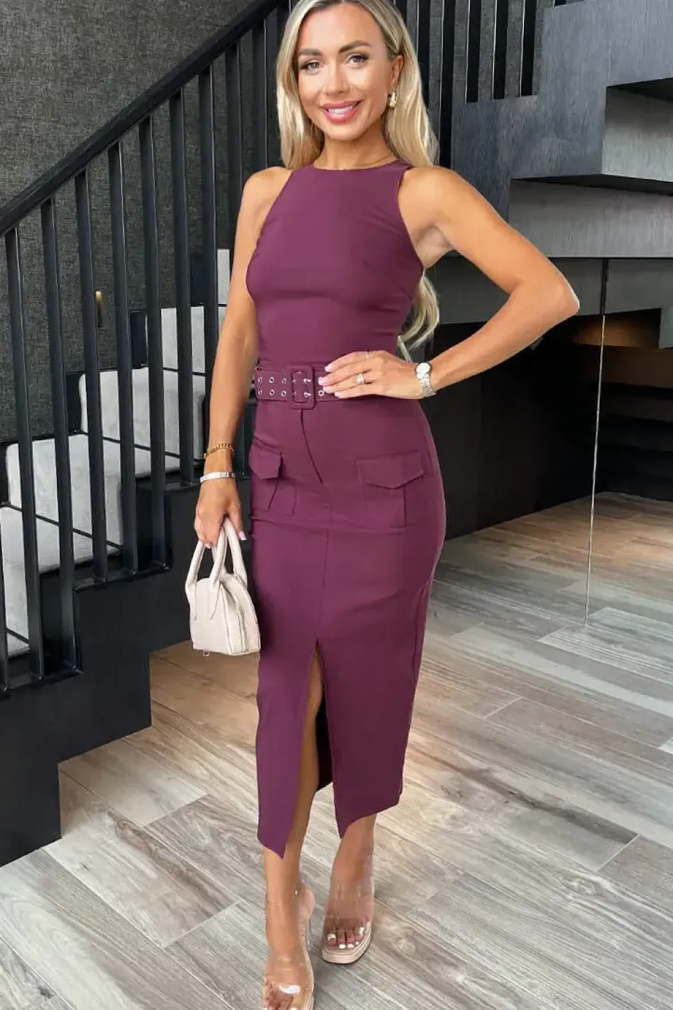 Belted Cargo Midi Dress