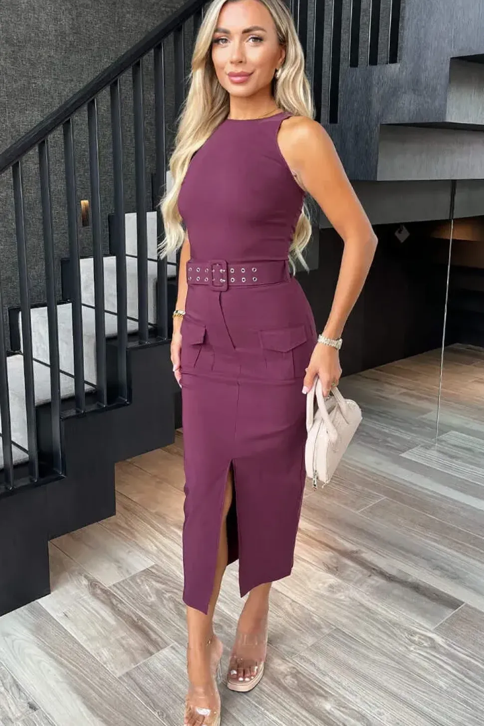 Belted Cargo Midi Dress