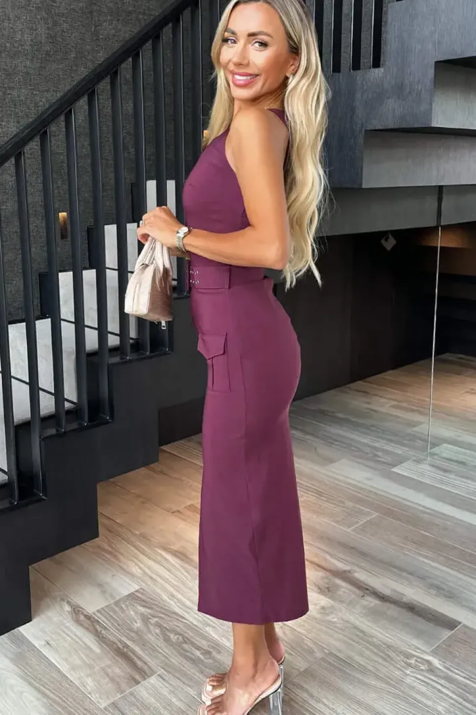 Belted Cargo Midi Dress