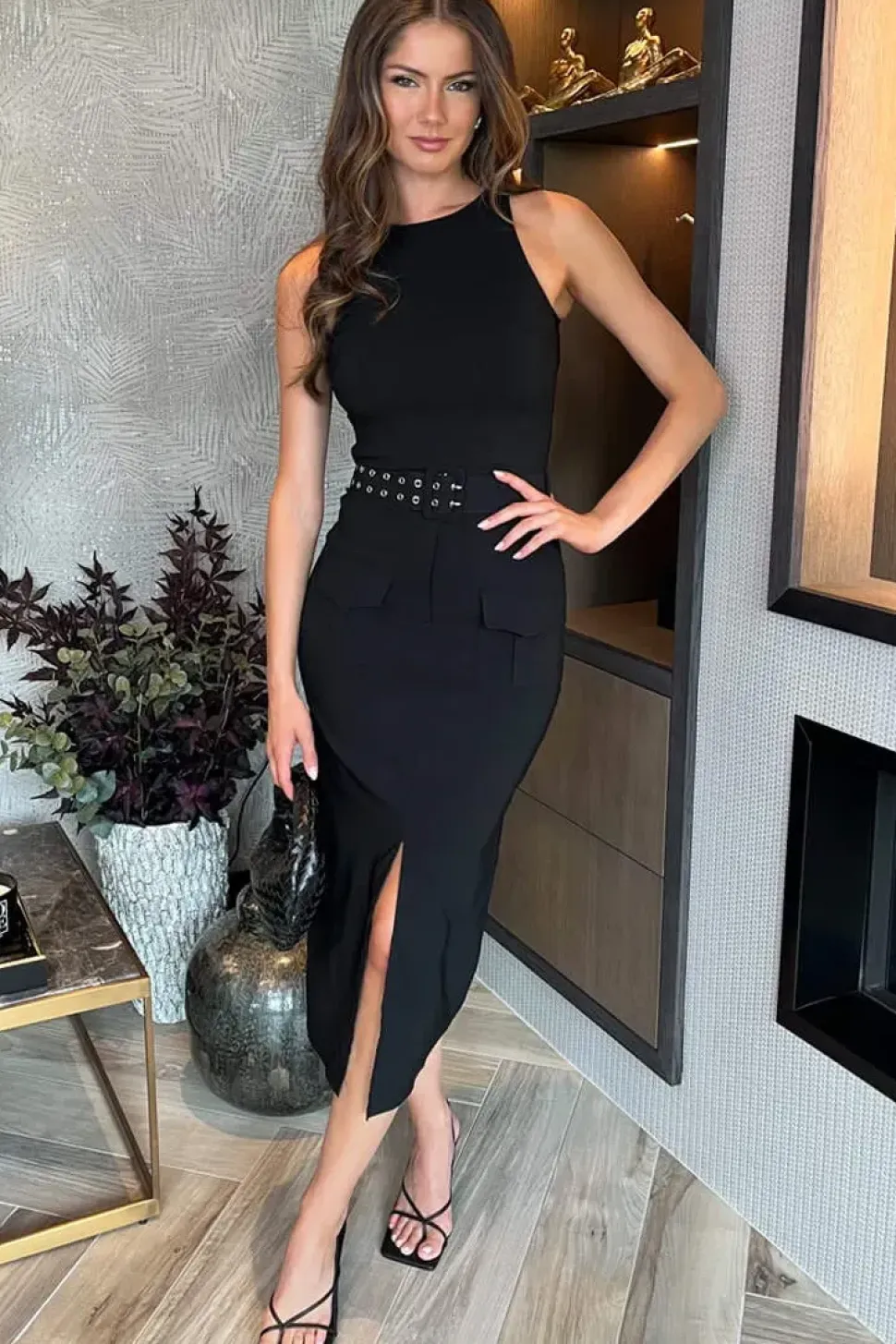Belted Cargo Midi Dress