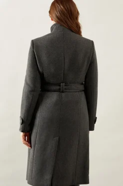Belted Faux Leather Piped Coat