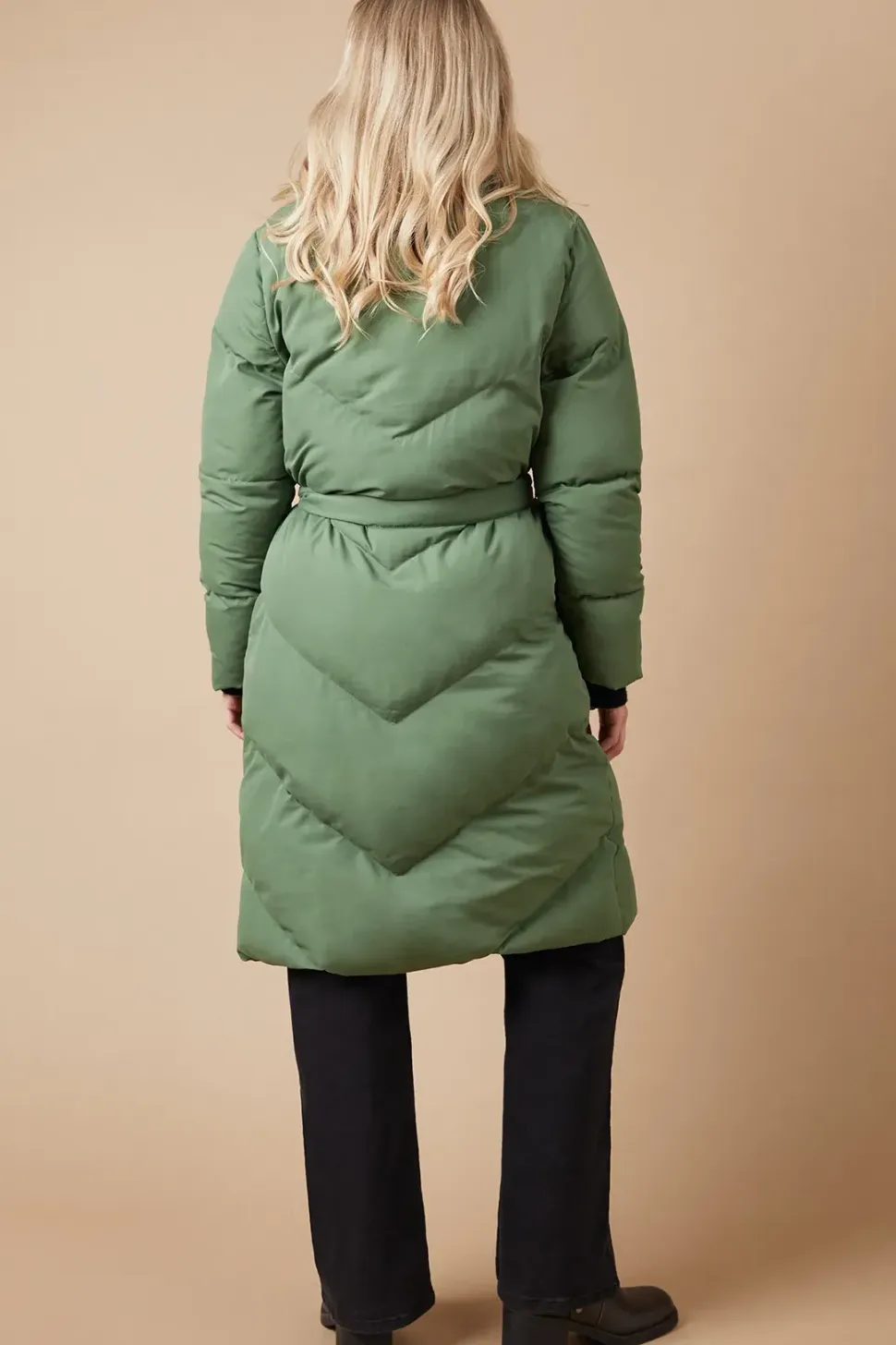 Belted Midi Padded Funnel Neck Coat