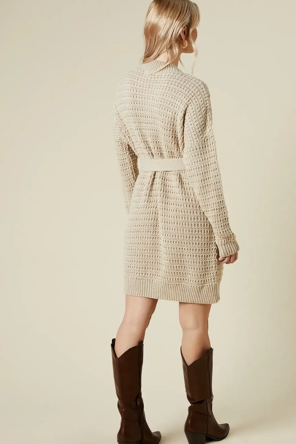 Belted Pointelle Jumper Dress