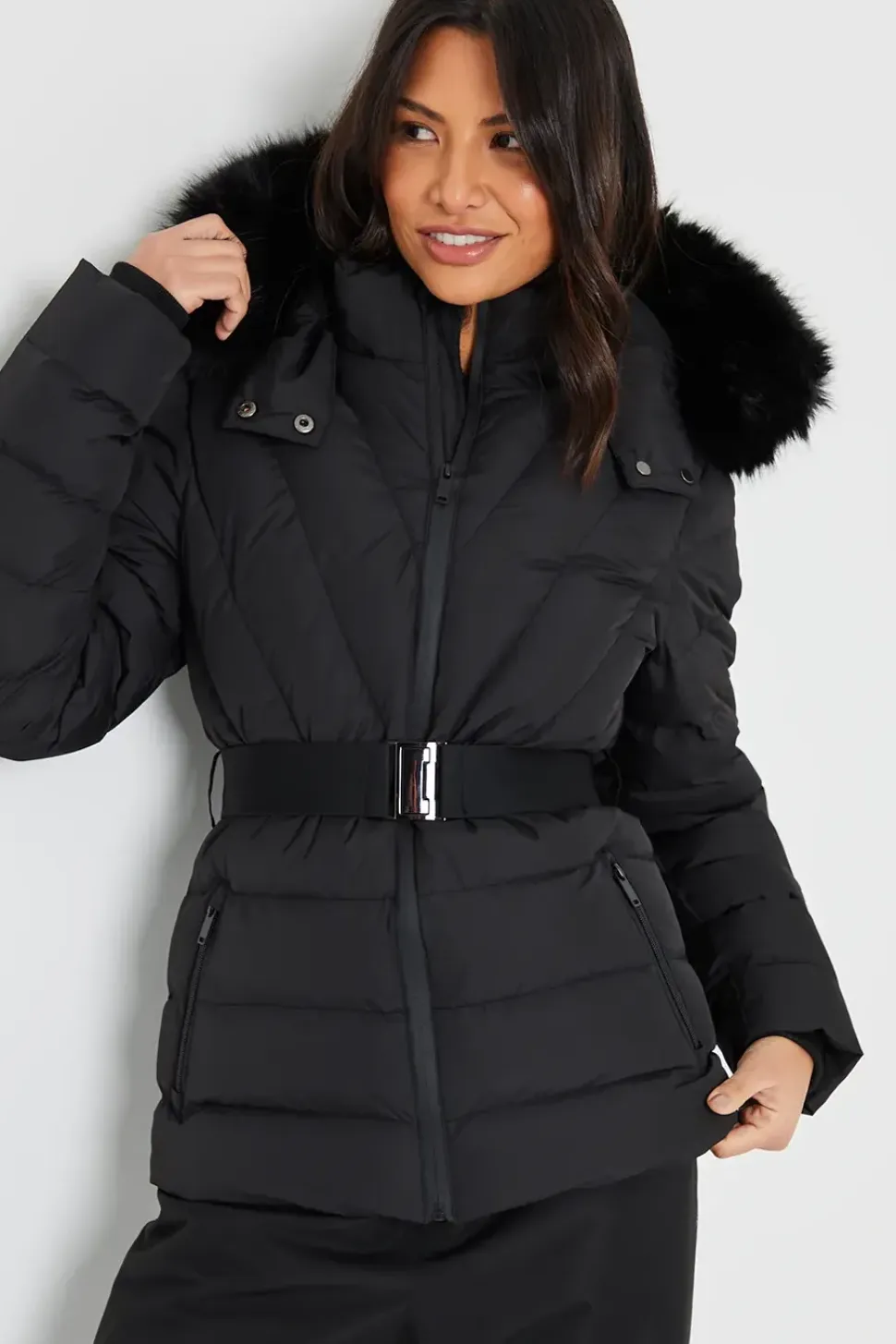 Belted Puffer Ski Jacket