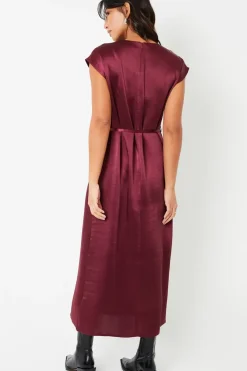 Belted Satin Column Maxi Dress
