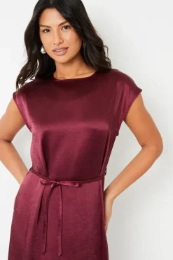 Belted Satin Column Maxi Dress
