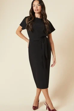 Belted Scuba Midi Dress
