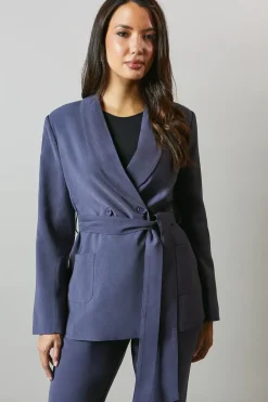 Belted Shawl Collar Blazer