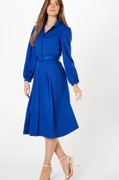 Belted Structured Crepe Shirt Dress