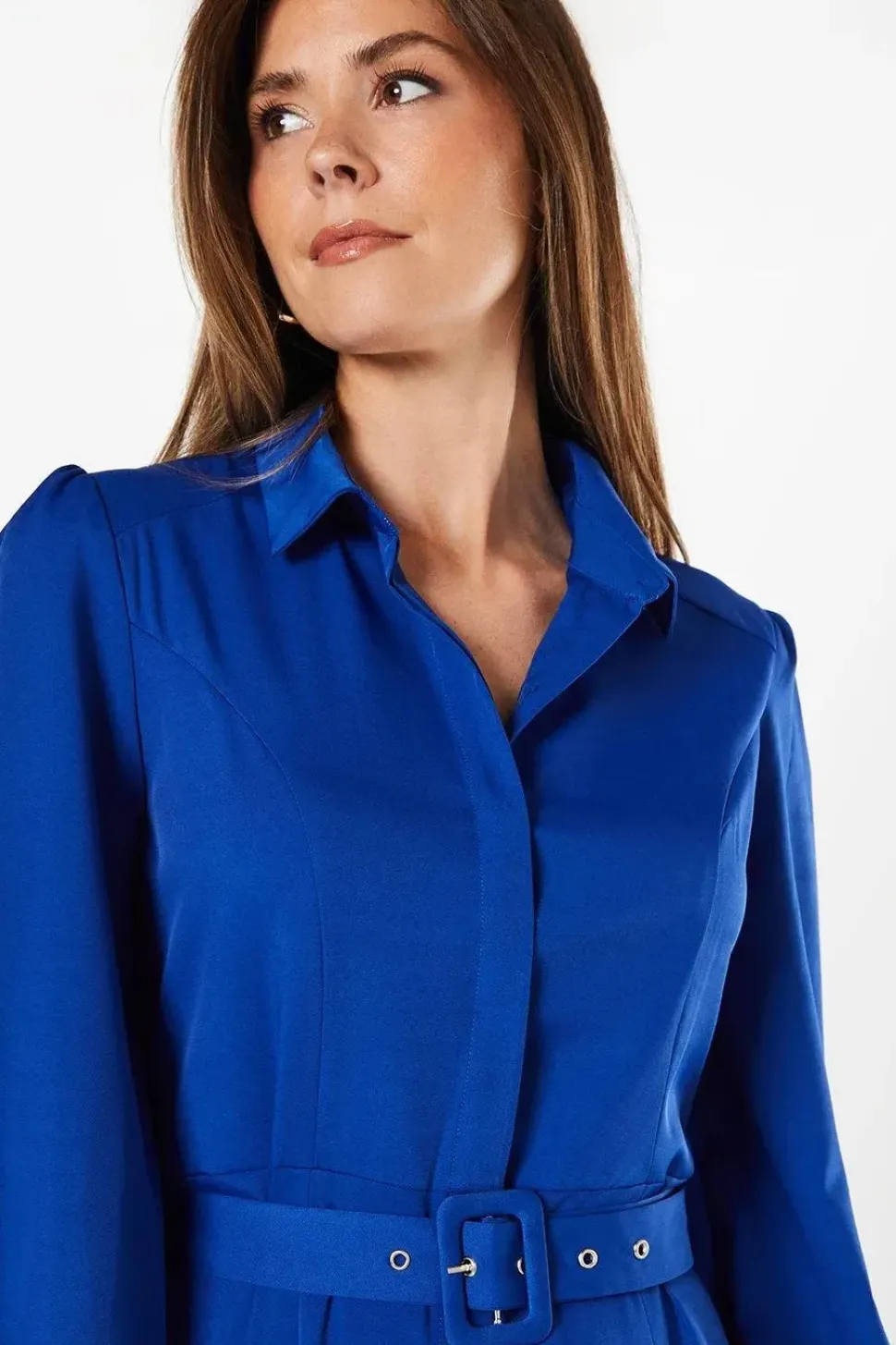 Belted Structured Crepe Shirt Dress