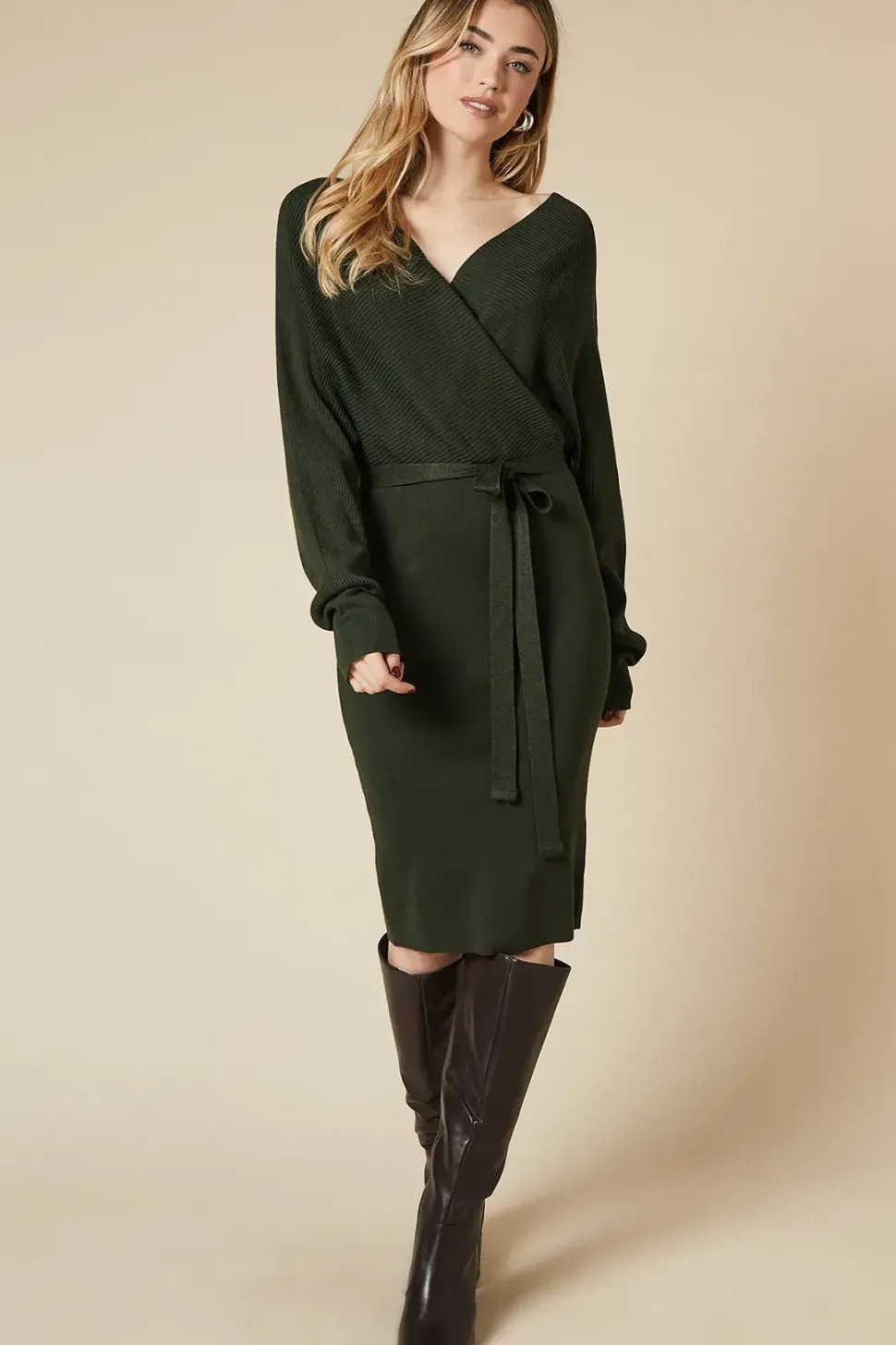 Belted Wrap Jumper Dress