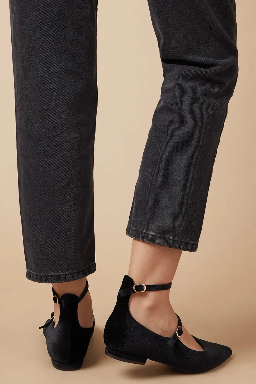 Benson Velvet Mary Jane Pointed Flat Ballet Pump