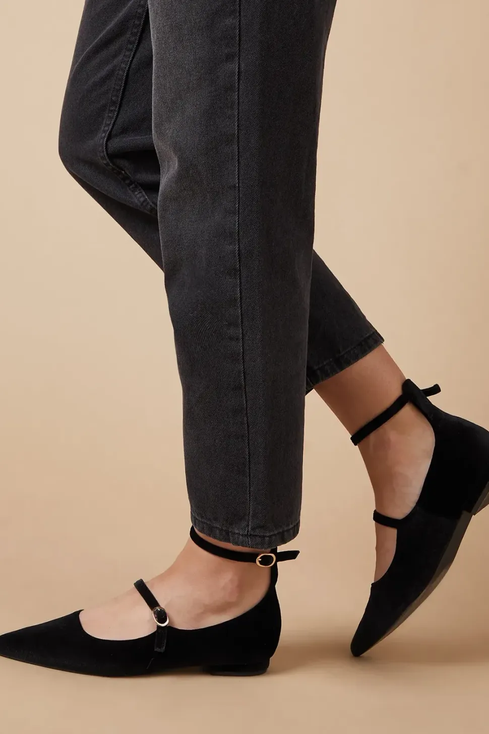 Benson Velvet Mary Jane Pointed Flat Ballet Pump