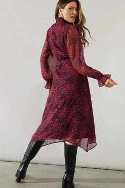 Berry Animal Print Hankey Hem Shirt Dress