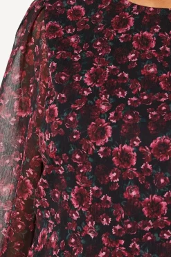 Berry Ditsy Ruffle Hem Chiffon Mini Dress