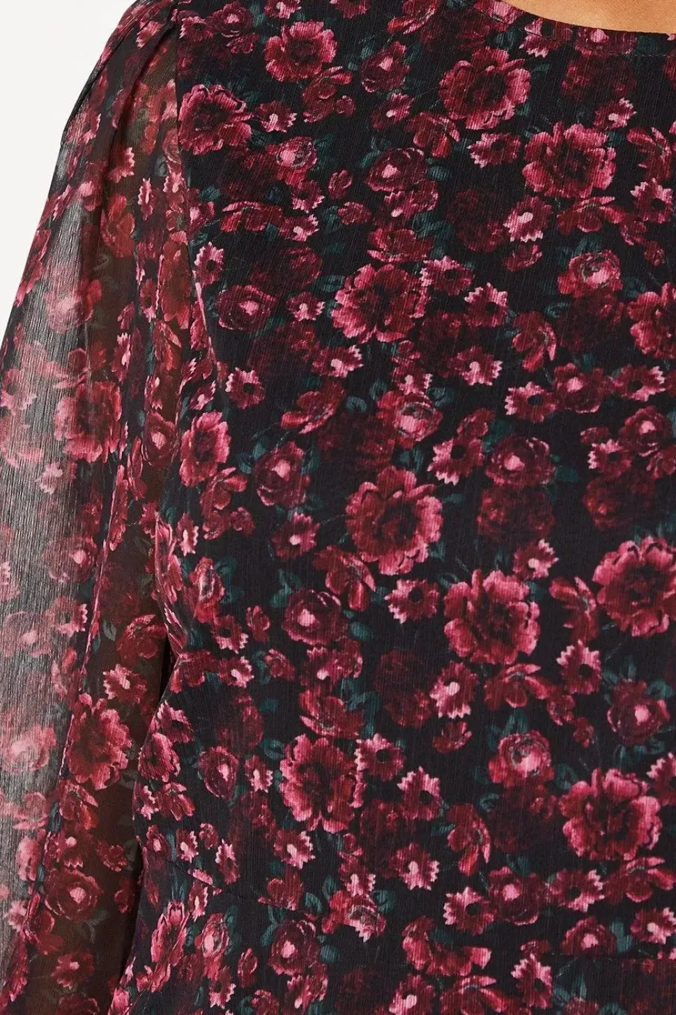 Berry Ditsy Ruffle Hem Chiffon Mini Dress