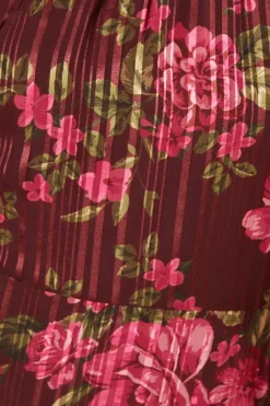 Berry Floral Chiffon Burnout Stripe Midi Dress