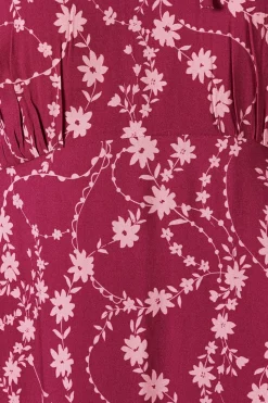 Berry Floral Lace Yoke Mini Dress