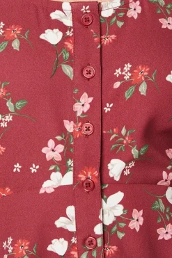Berry Floral Scoop Neck Button Tea Blouse
